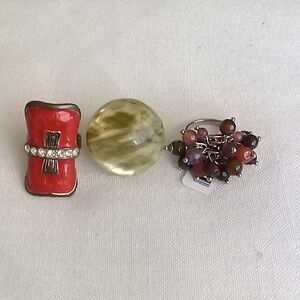 3 Red Crossbar Enamel Ring with Clear Crystal Accents - Women Jewelry